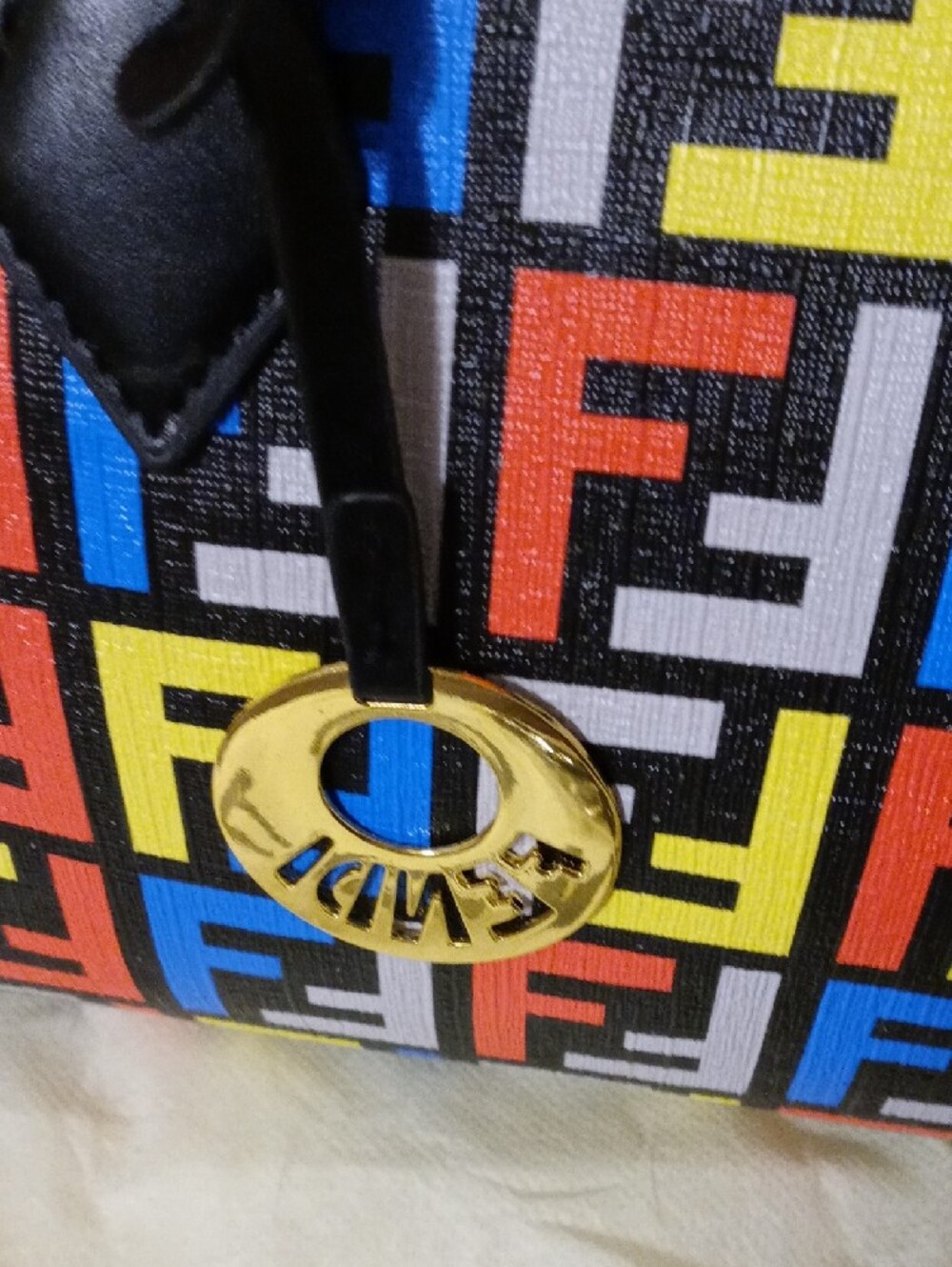 Fendi Multicolor FF Pattern Boston Bag with Black Trim - Picture 5 of 13